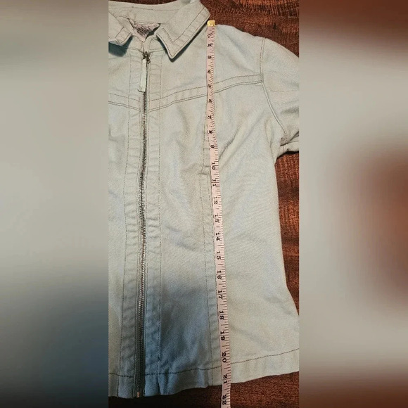 CABI Denim Collared Jean Jacket Aqua Blue Zip front Size Small - Picture 11 of 13